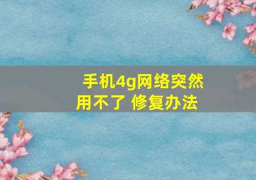 手机4g网络突然用不了 修复办法